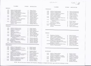 New Dance Group Class Schedule 1959-1960